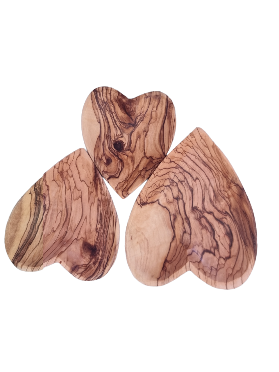 Three Heart Shaped Olive Wood Bowls From Bethlehem.