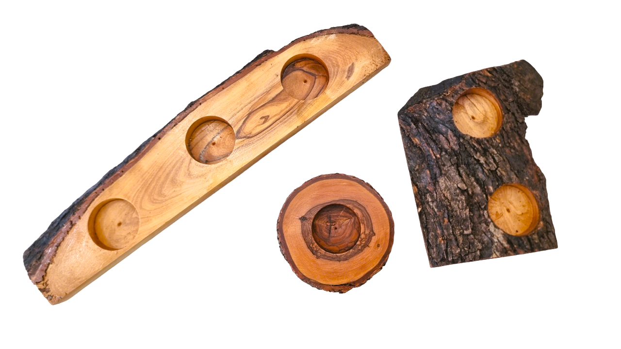 Natural Olive Wood Tealight Candle Holder Set Bethlehem.