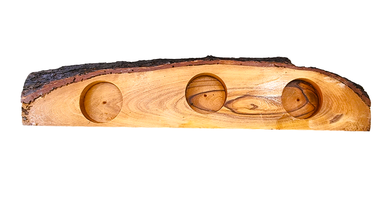 Natural Olive Wood Tealight Candle Holder Set For Three Candles.