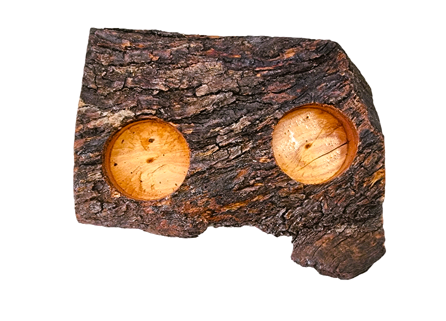 Natural Olive Wood Tealight Candle Holder Set For Two Candles. 