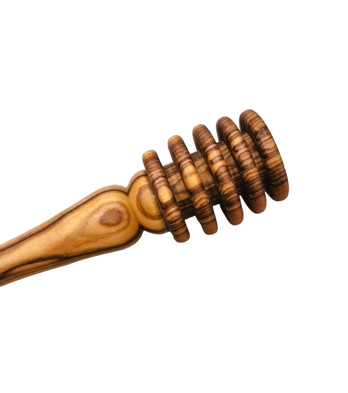 Up Close View Of Olive Wood Honey Dipper From Bethlehem.