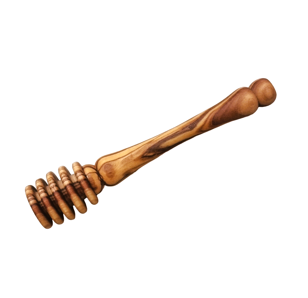 Olive Wood Honey Dipper From Bethlehem Pointing Down.