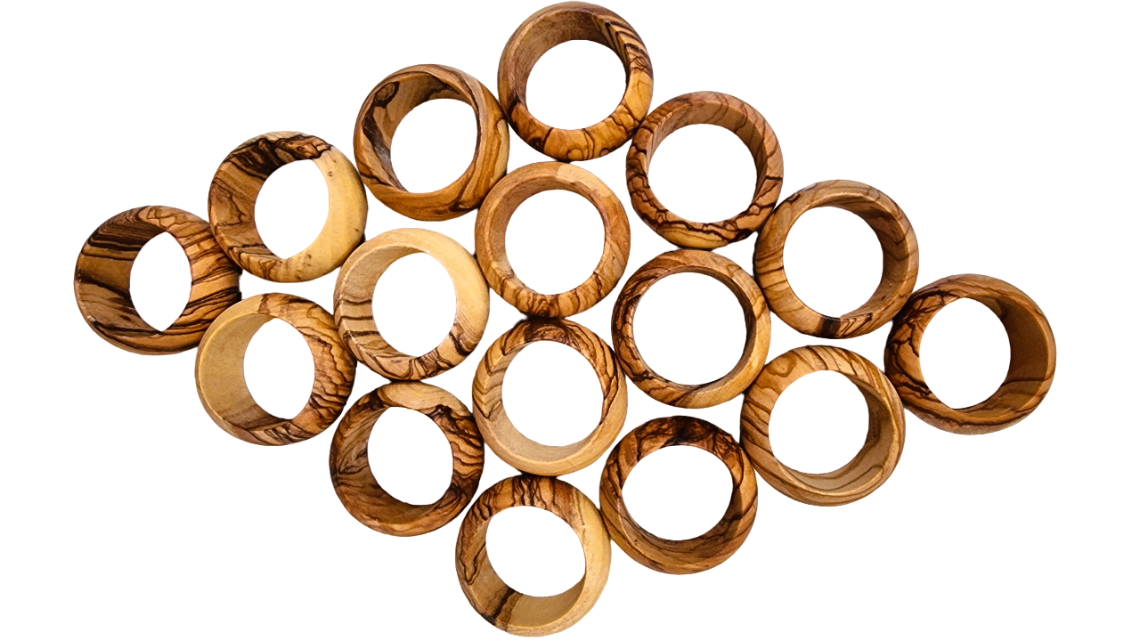 16 Olive Wood Napkin Rings Bethlehem.