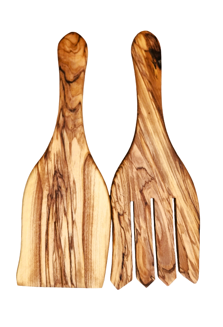 Salad Spatula & Fork Set Made From Olive Wood.