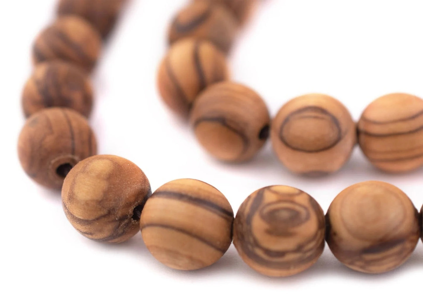 Up Close Look At Olive Wood Beads Necklace.