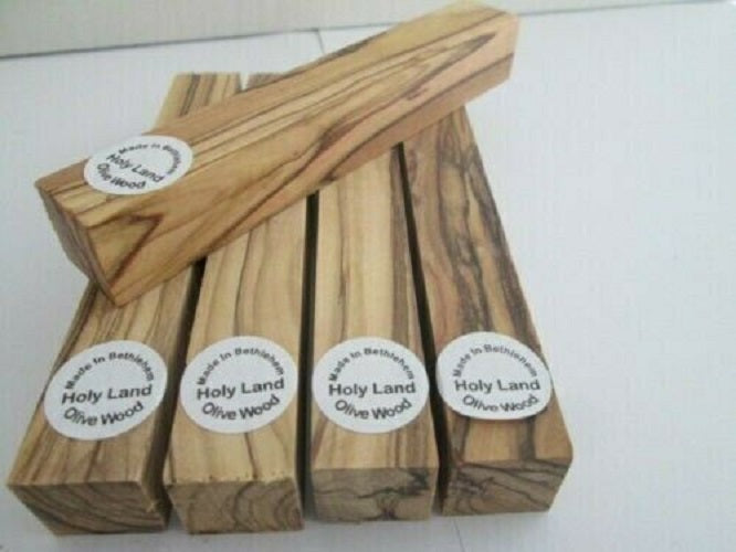 Five Olive Wood Pen Turning Blanks With Made In Bethlehem Stickers.