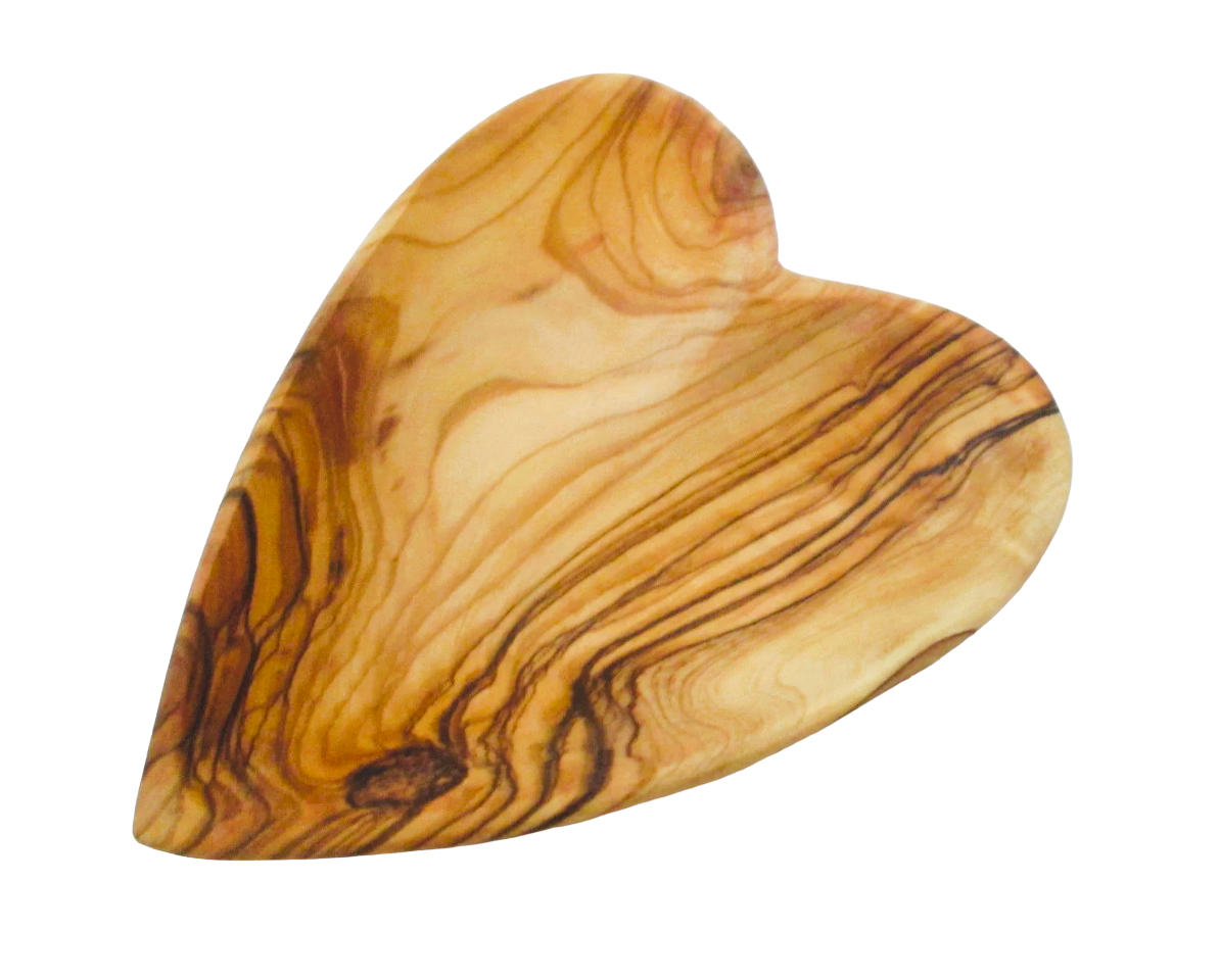 Up Close View Of The Grain Of Olive Wood Heart Shaped Plate Bethlehem. 