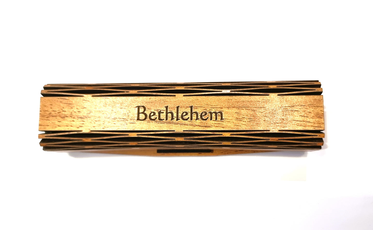 Wooden Pen Box With Word Bethlehem Carved On Top.