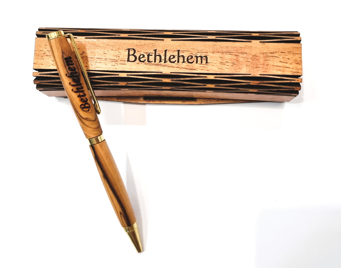 Wooden Pen Box And Handcrafted Pen From Bethlehem.