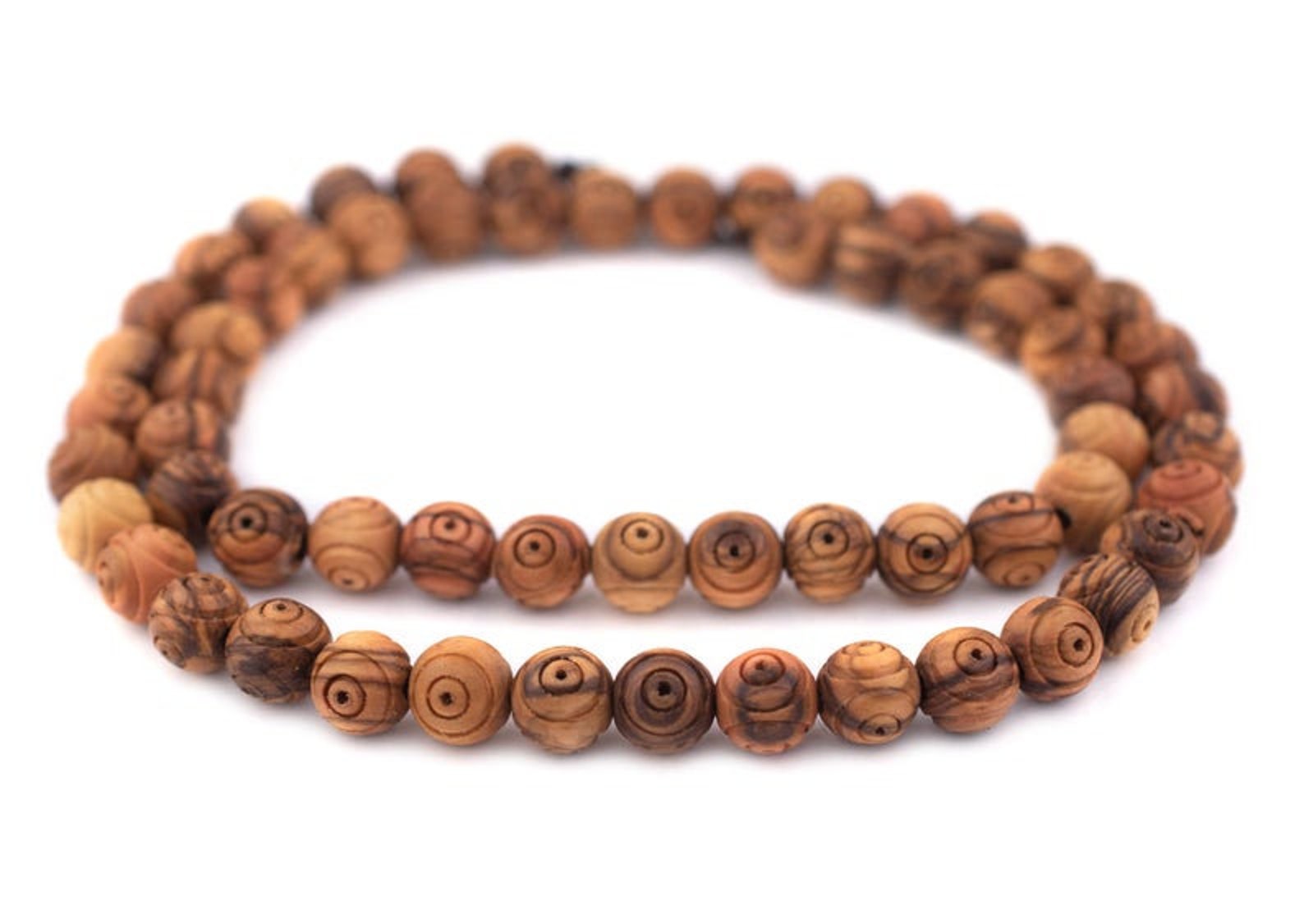 Two Bracelets Of Carved Olive Wood Beads Bethlehem.