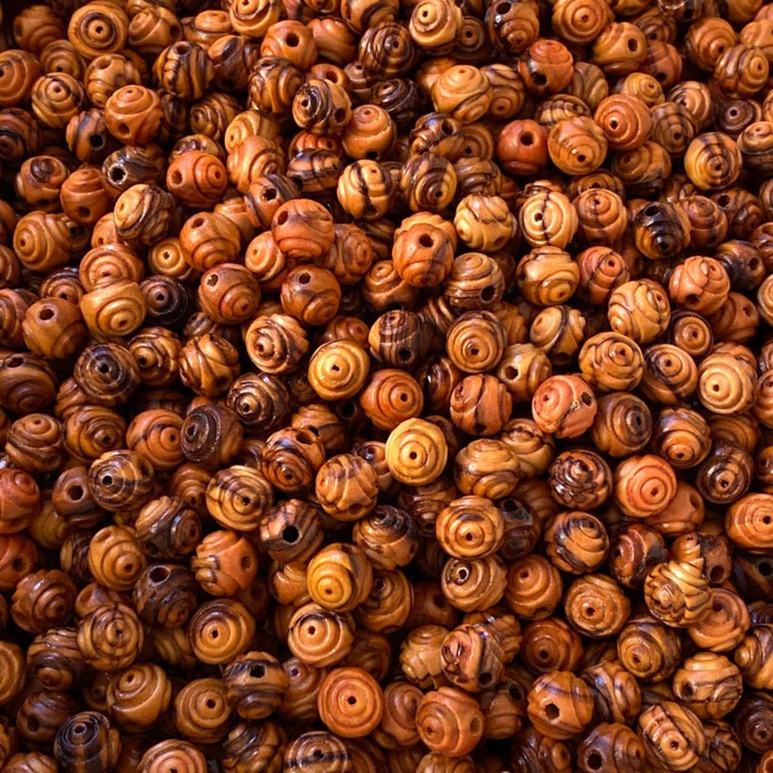 Carved Olive Wood Beads From Bethlehem. 