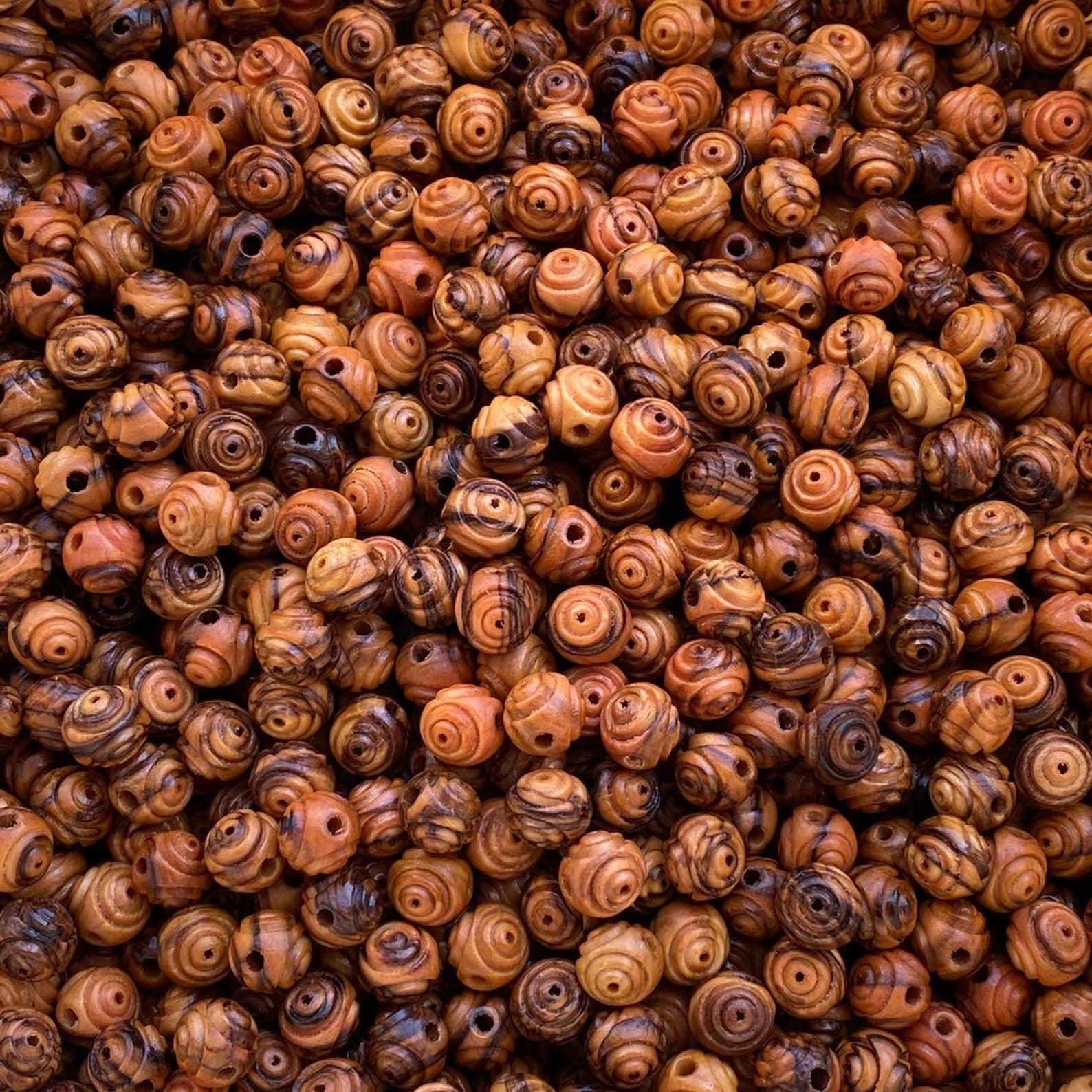 Large Amount Of Carved Olive Wood Beads From Bethlehem. 