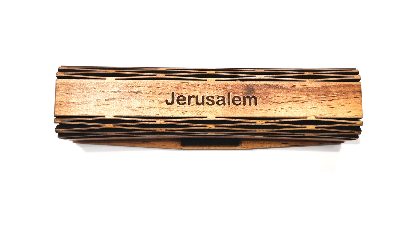 Olive Wood Pen Box With Jerusalem Carved On Top.