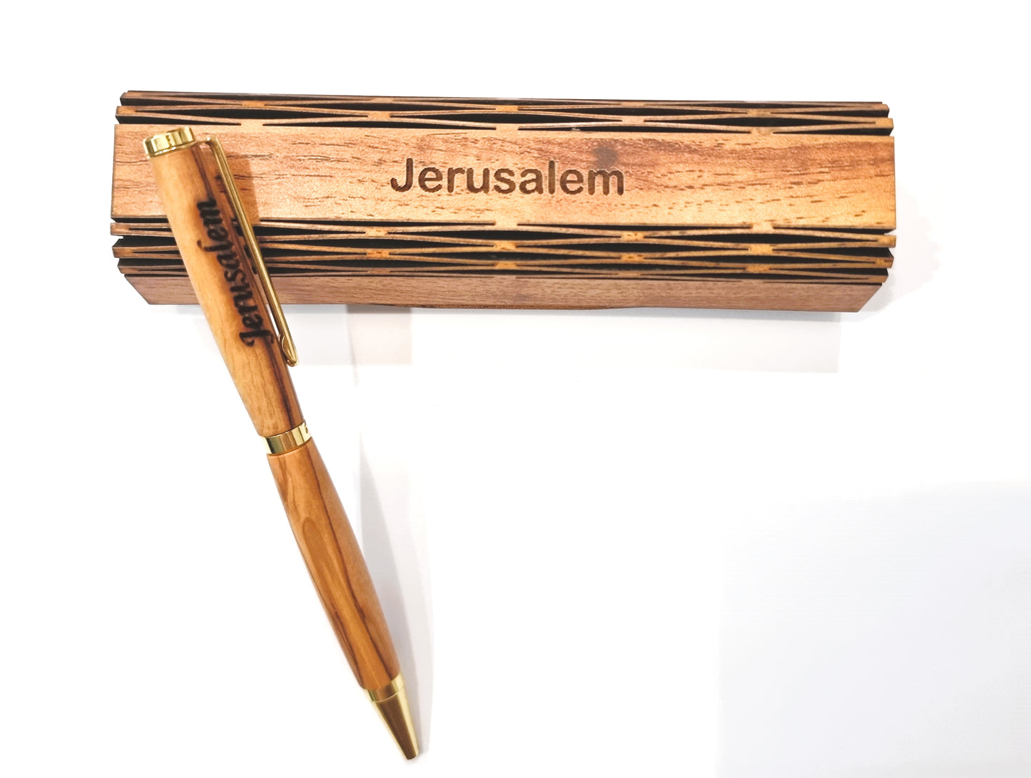 Handcrafed Ballpoint Pen With Wooden Box From Jerusalem.